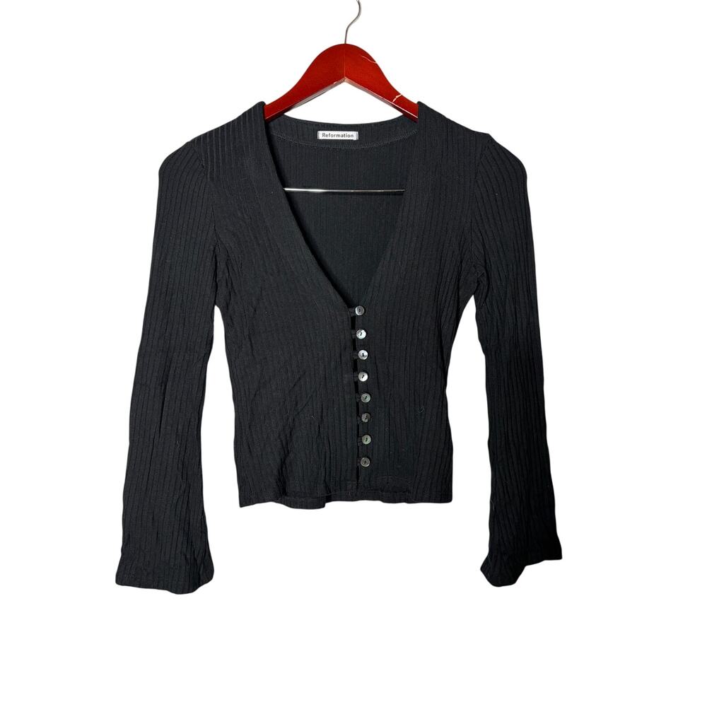 Reformation Gellar Knit Crop Top Black Sz S